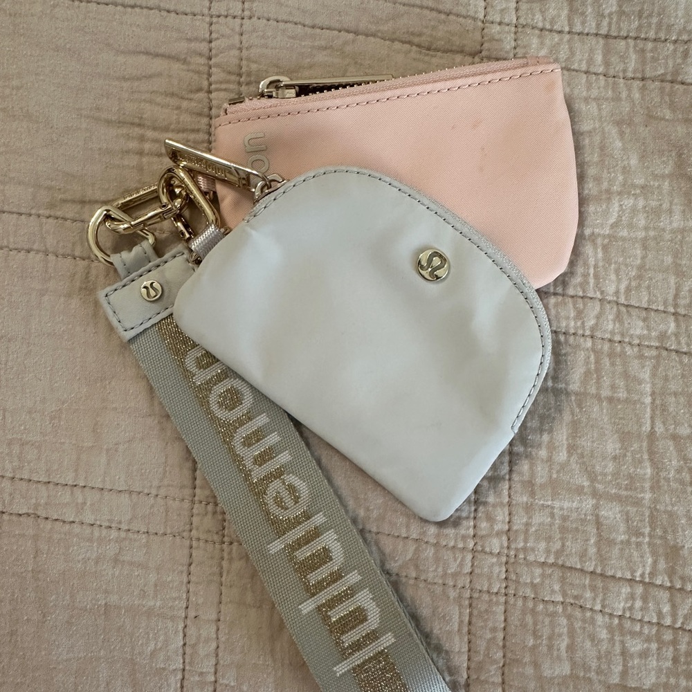 Lululemon Dual Pouch Wristlet - Pink and Gray Metallic Wordmark